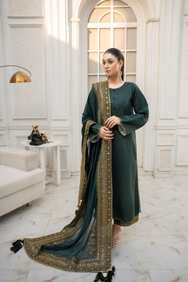 Green Mystique 3 piece Embroidered Luxury Pret For Women