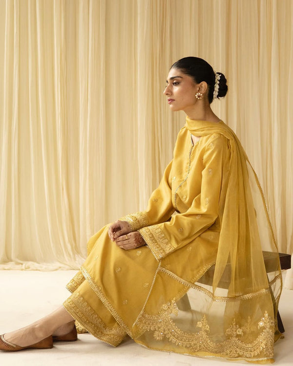 Mustard 3-Piece Stitched Full Sleeves