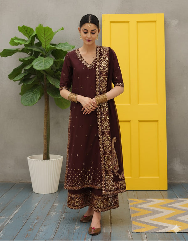 Mahroon Grace 3 piece Embroidered Luxury Pret For Women