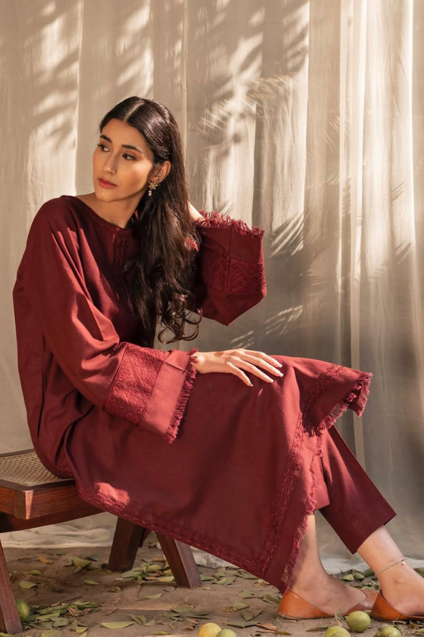 Deep Maroon – 2-Piece Khaddar Suit
