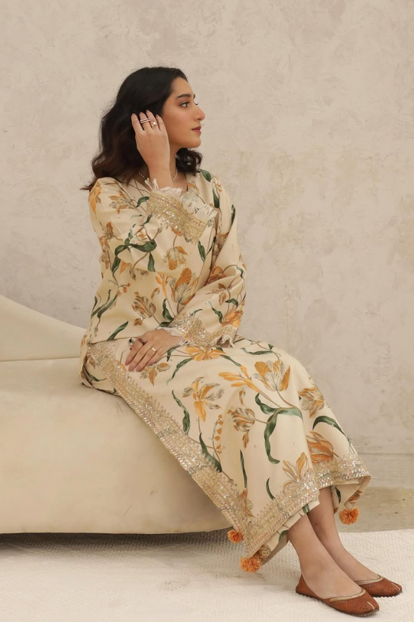 Mahi - Ivory Flora | 2-Piece Stitched Suit