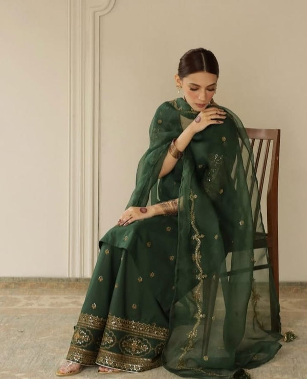 Malika Jahan - Royal Green Attire | 3-PIECE STITCHED FULL SLEEVES