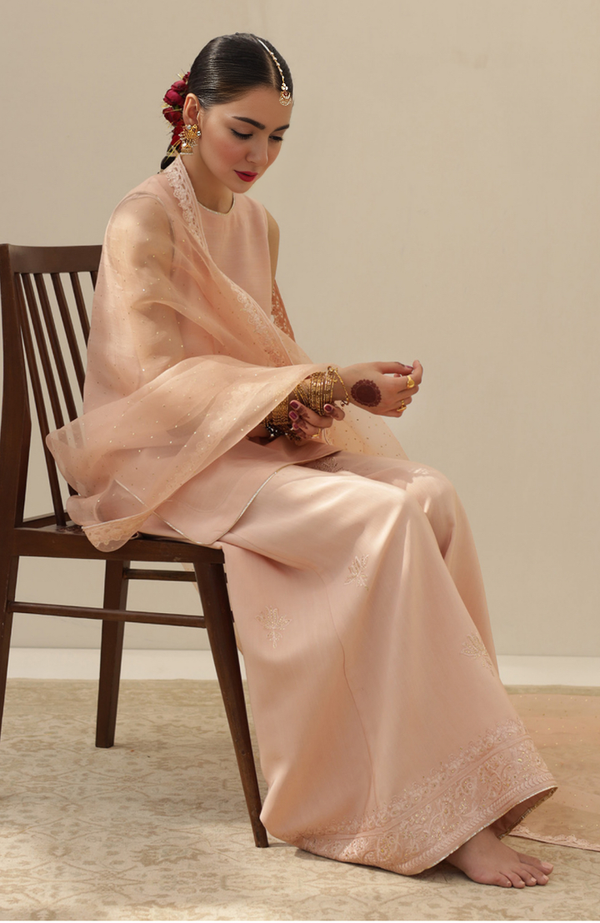 Mehrunisa - Peach Dust 3-Piece Stitched