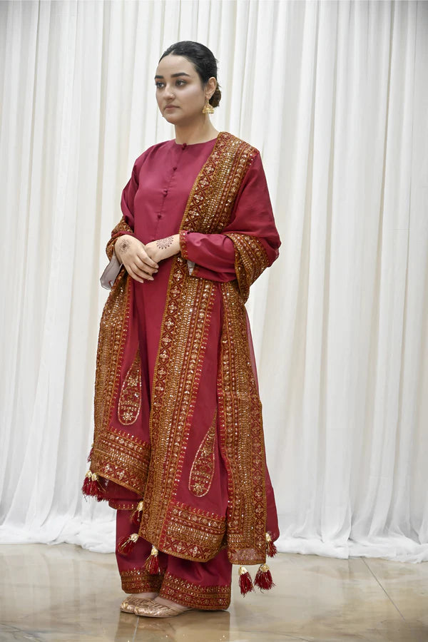 Maharani Maroon Mystique 3-Piece Stitched